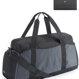 BAGSMART Foldable Duffle Bag for Women - 35L Carry On Weekender Overnight Sports Duffel with Shoe Compartment, Personal Item Travel Workout Bag for Travel Yoga, Black