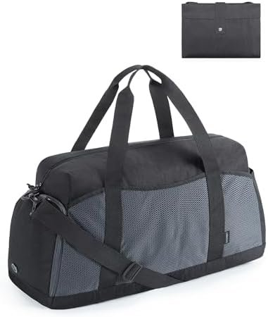 BAGSMART Foldable Duffle Bag for Women - 35L Carry On Weekender Overnight Sports Duffel with Shoe Compartment, Personal Item Travel Workout Bag for Travel Yoga, Black