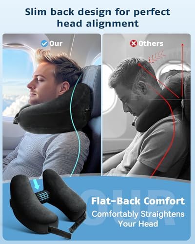 Travel Pillow Inflatable Neck Pillow Airplane Pillow with Velvet Cover Inflatable Pillow for Car/Train/Plane (Black, M) - Image 3