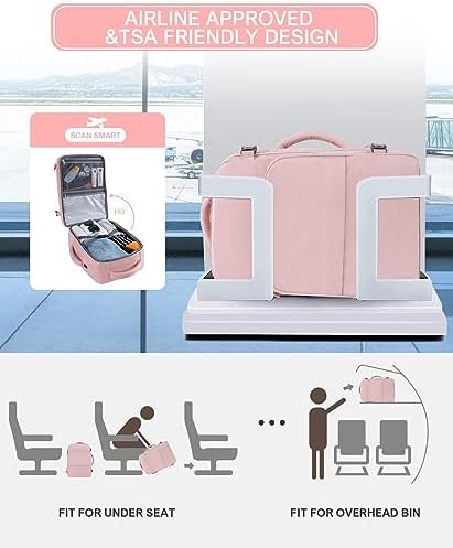 Beraliy Travel Backpack for Women Airline Approved Carry On Backpack, 16 Inch Business Work Backpack with Laptop Compartment, Airplane Personal Item Travel Bags for Trip, Underseat Weekend Bag, Pink - Image 3