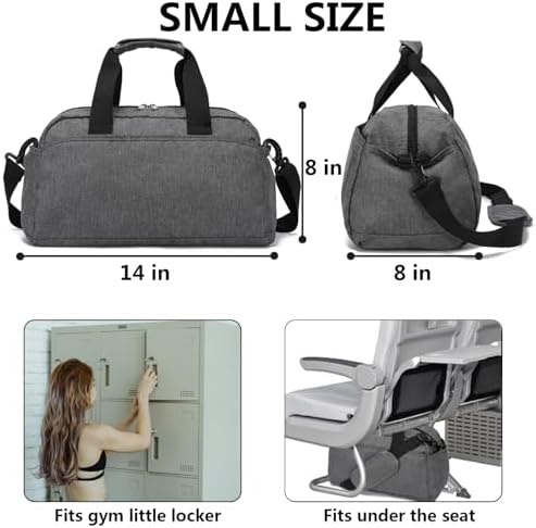14 inch Small Gym Bag for Women & Men, Mini Duffel Bag for Travel Sports Lightweight Carry On Bag, Grey - Image 3