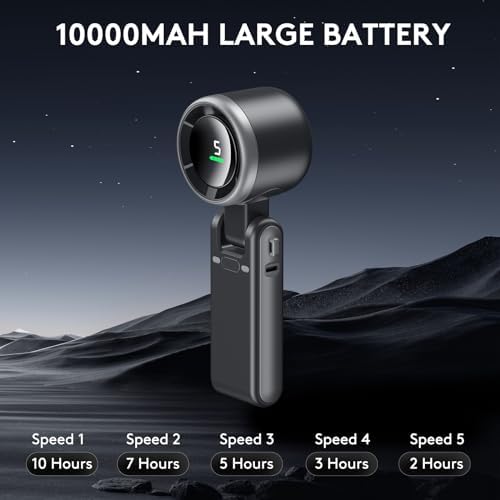 Foldable Handheld Fan, Portable High Speed Rechargeable 10000mAh Mini Turbo Fan, Digital Display, 5 Speed Adjustable Personal Small Pocket, Gifts for Women Men Travel Camp Outdoor Office - Image 6