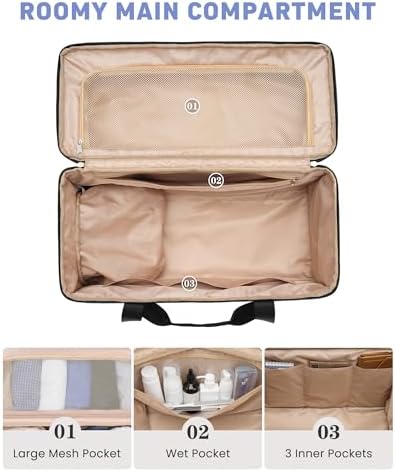Weekender Travel Duffle Bag for Women: Overnight Bags with Shoe Compartment Carry on Bags for Airplanes with Toiletry Bag Weekend Yoga Gym Bag with Wet Pocket Black - Image 4