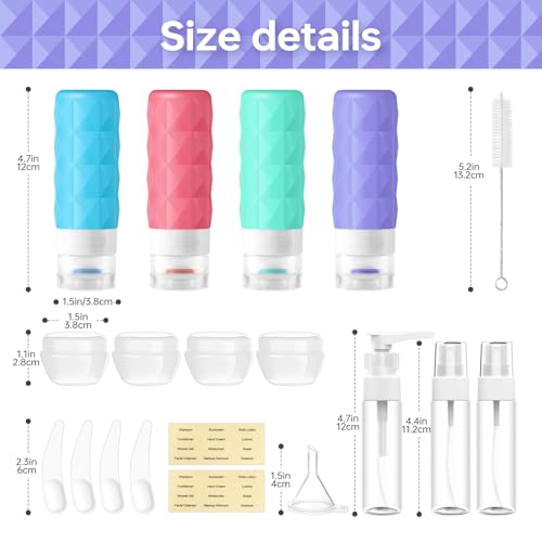 20 Pack Travel Bottles Set,Leak Proof TSA Approved Travel Size Containers, Silicone Squeezable Travel Essentials Jar Accessories for Conditioner, Shampoo, Lotion & Body Wash Accessories (Warm Color) - Image 2