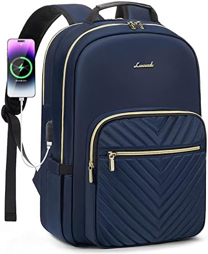 LOVEVOOK Laptop Backpack for Women 15.6 inch,Cute Womens Travel Backpack Purse,Professional Laptop Computer Bag,Waterproof Work Business College Teacher Bags Carry on Backpack with USB Port,Navy Blue