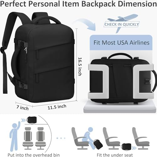 Travel Backpack for Women Men Carry on Flight Approved Lightweight 15.6 Inch Laptop Backpack Duffle College Business Work Weekender Hiking Travel Essentials Suitcase Backpack Black - Image 2