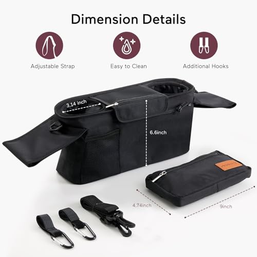 Momcozy Universal Stroller Organizer with Insulated Cup Holder Detachable Phone Bag & Shoulder Strap, Fits for Stroller like Uppababy, Baby Jogger, Britax, BOB, Umbrella and Pet Stroller - Image 6