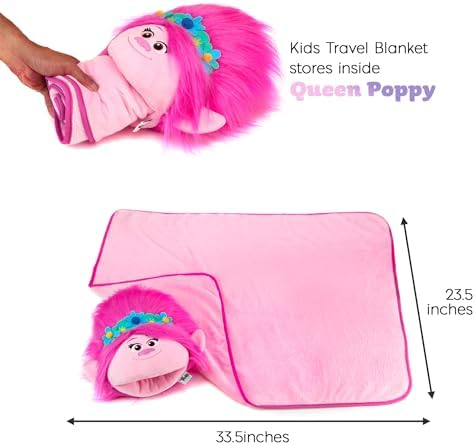 Trolls Armrest Buddy Stuffed Plush Travelling Toy with Blanket 13” - Kids Ultimate Travel Pillow Companion Set (Queen Poppy) - Image 3