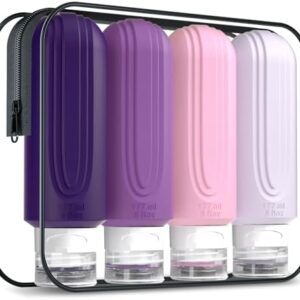 Travel Bottles for Toiletries, Large 6oz Oversize Containers, BPA Free Leak Proof Tubs Refillable Liquid Travel Accessories with Toiletry Bag for Cometic Shampoo and Lotion Soap (4 Pack)