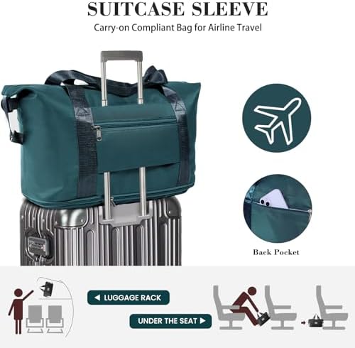 Travel Duffel Bag - Large Shoulder Weekender Overnight Bag, Carry on Bag with Wet Pocket, Waterproof Expandable Duffel Bag with Trolley Sleeve, Sports Tote Gym Bag for Women, Peacock blue - Image 4