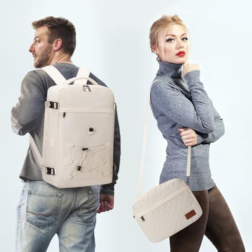 40L Waterproof Travel Backpack for Men & Women, Airline Approved Carry on Laptop Backpack, 17.3 Inch, with Detachable Crossbody Bag,Beige - Image 2