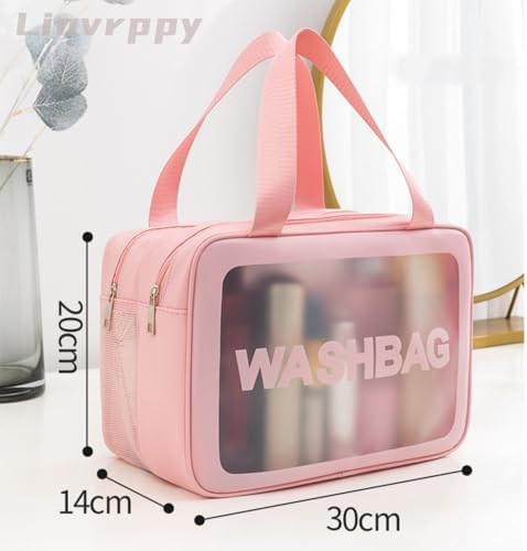 Travel Toiletry Bag Waterproof & Portable Organizer for Makeup and Accessories Large Capacity with Handle Double-Layer Design for Dry & Wet Separation Ideal for Men & Women (Pink) - Image 2