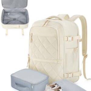 BAGSMART Travel Backpack for Women Men, 30L Carry on Backpack for Airplanes, 17 Inches Backpack for Women, with Shoe Bag & Storage Bag, Backpack Suitcase for Travel, Beige
