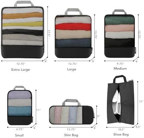 BAGAIL 4 Set/6 Set/8 Set Compression Packing Cubes Travel Accessories Expandable Packing Organizers (Half Mesh, 6-Black) - Image 2