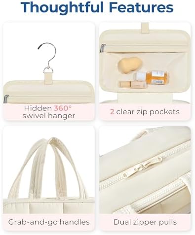 BAGSMART Travel Toiletry Bag with Jewelry Organizer, Hanging Travel Bag for Toiletries, Puffy Makeup Cosmetic Bag Organizer, Carry-on Travel Accessories Essentials, Beige-M - Image 5