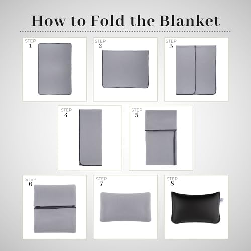 Travel Blanket and Pillow Set - Small, Compact, Lightweight Throw for Airplane, Car, Office & Portable Comfort Fleece, Camping, Emergency, Long Flight Must Haves (Black) - Image 7