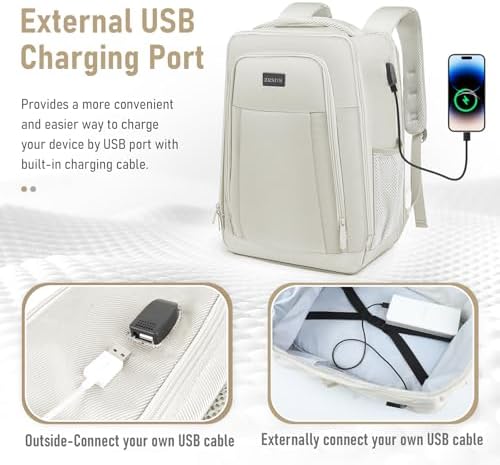 Travel Backpack, Business Anti Theft Slim Sturdy Laptops Backpack with USB Charging Port, Water Resistant College School Laptop Bag for Men & Women Fits 15.6 Inch Notebook (Beige) - Image 2