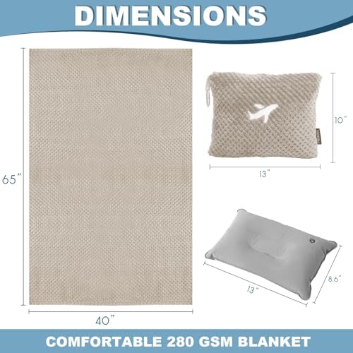 Travel Blanket Airplane Compact with Bag, Travel Essentials 3 in 1 Packable Airplane Blanket, Travel Pillow and Blanket Set, Inflatable Pillow, Luggage Sleeve & Backpack Clip (Camel) - Image 7