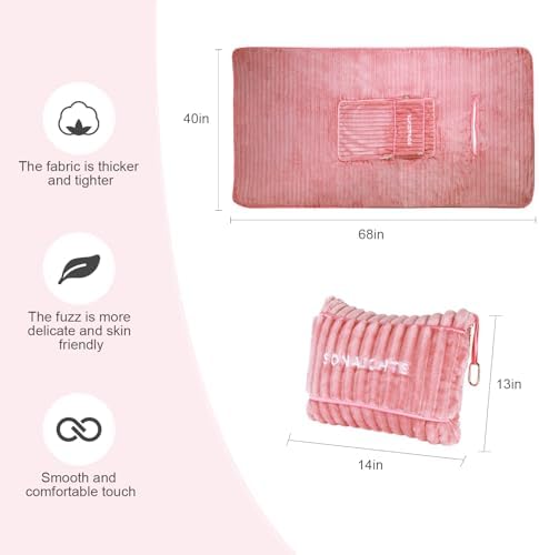 Travel Pillow and Blanket Set Travel Blanket Airplane Compact with Bag Travel Blanket Airplane Travel Essentials Car Blankets for Adults (Light Pink) - Image 6