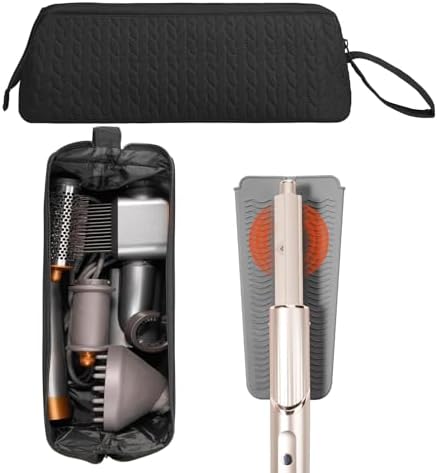 Hair Tools Travel Bag Case, Hair Accessories Organizer with Heat Resistant Mat, Flat Iron Curling Iron Travel Case for Shark Flex Style, Silicone Heat Mat for Hair Tools, Hot Tools Travel Bag (Black) - Image 8