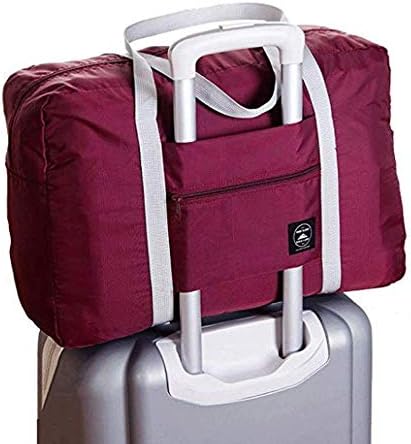 2 Pack Foldable Travel Bag Waterproof Travel Duffel Bag,Women Ladies Man Canvas Weekender Bag Overnight Carry-on Tote Duffel in Trolley Handle (Black&Rred)… - Image 5