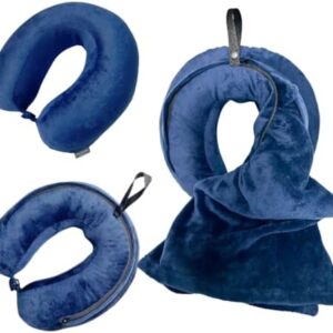 Travel Pillow with Built-in Blanket Stored Inside - Sewn-in Blanket Folds Out When You Need it, Tucks Away When You Don’t