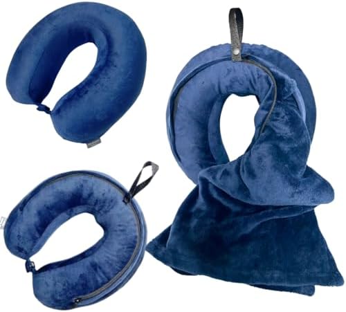 Travel Pillow with Built-in Blanket Stored Inside - Sewn-in Blanket Folds Out When You Need it, Tucks Away When You Don’t