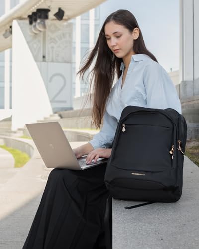 LIGHT FLIGHT Travel Backpack for Women, 15.6 Inch Laptop Backpack with USB Charging Hole, Water Resistant College Bookbag, Large Capacity Black Computer Backpacks for Work, Black - Image 7