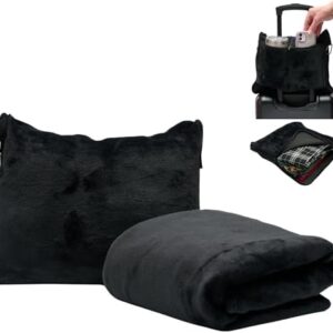 TAKE OFF All-in-One Travel Blanket and Pillow - Super Soft Microfiber Fabric, 3 Day Clothing Storage with Secure Zipper Pockets Keep Valuables Safe, Hand Free Trolley Holder, Ultimate Travel Accessory