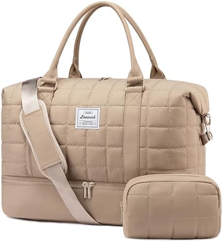 LOVEVOOK Large Duffle Bag for Travel, Puffer Weekend Bags for Women Travel Tote, Carry on Duffel Bag for Airplanes, 18 Inch Personal Item Bag Gym Bag Women, Coffee
