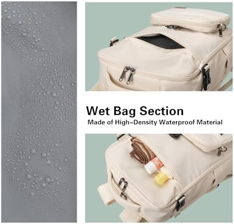 40L Waterproof Travel Backpack for Men & Women, Airline Approved Carry on Laptop Backpack, 17.3 Inch, with Detachable Crossbody Bag,Beige - Image 4