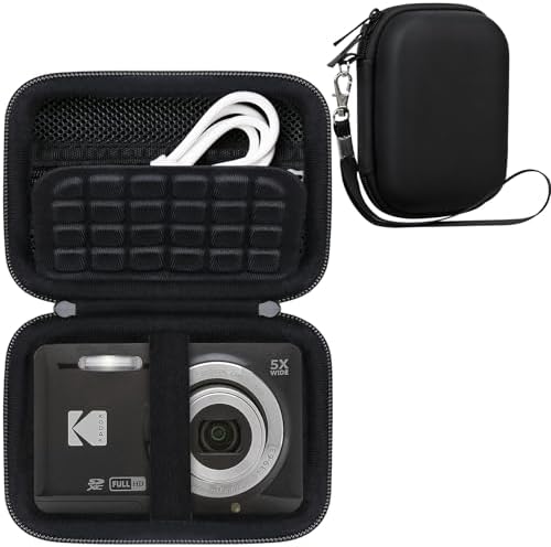 Compact Camera Case for KODAK PIXPRO FZ55 / FZ53 / FZ45 Digital Camera, Vlogging Cameras Travel Storage Bag Holder, Mesh Pocket for Charging Cable, SD Card and Batteries, Black