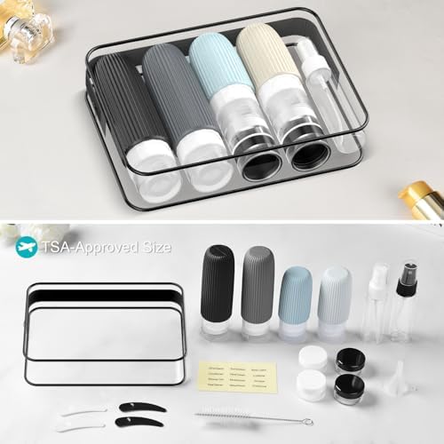 Travel Size Toiletries (18 Pack), TSA Approved Silicone Containers jar Kit, Airplane Essentials Toiletry Bottles Bag, Leak Proof Refillable Accessories for Conditioner, Shampoo, Lotion & Body Wash - Image 5