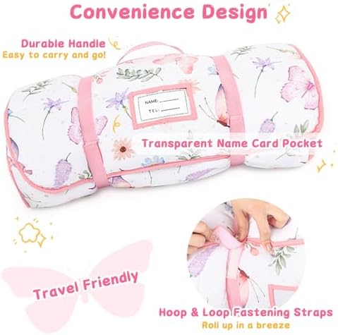 Pea Pod Toddler Nap Mat with Pillow & Fleece Blanket Ultra Soft Kids Rolled Napping Mats for Daycare, Preschool-Kindergarten, Slumber Bags for Boys Girls, Fits Ages 3-7 Years, Butterfly - Image 4