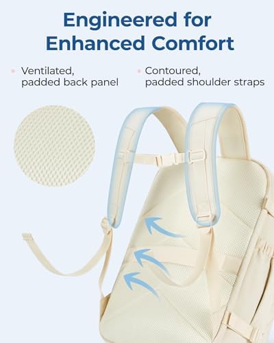 BAGSMART Travel Backpack for Women Men, 30L Carry on Backpack for Airplanes, 17 Inches Backpack for Women, with Shoe Bag & Storage Bag, Backpack Suitcase for Travel, Beige - Image 6