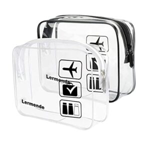 Lermende 2pcs Clear Toiletry Bag TSA Approved Travel Bag,Carry On for Travel,Airport Airline Accessories Compliant Bag,Quart Sized Makeup Cosmetic bag Women Men (Black Clear, 2 Pack)