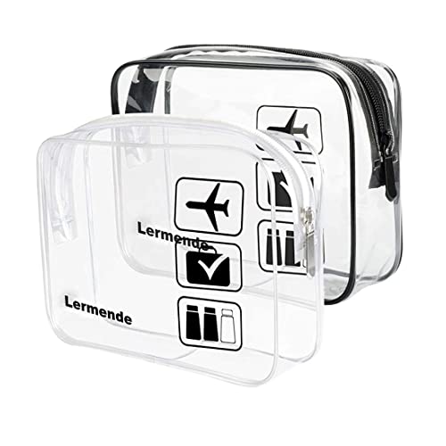 Lermende 2pcs Clear Toiletry Bag TSA Approved Travel Bag,Carry On for Travel,Airport Airline Accessories Compliant Bag,Quart Sized Makeup Cosmetic bag Women Men (Black Clear, 2 Pack)