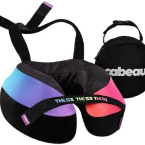Cabeau Travel Neck Pillow for Airplanes – The Neck’s Evolution, TNE S3 – Supportive Memory Foam Design for Long Haul Flights – Attachable Seat Straps and 360° Support (Amsterdam Rainbow)