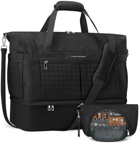 Maelstrom Gym Bag for Women,40L Travel Duffel Bag with Shoes Compartment and Wet Pocket,Waterproof Carry On Weekender Bag,Sport Gym Tote Bags Swimming Yoga, Hospital Holdalls-Black