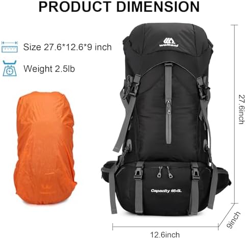ShowyLive 70L Hiking Backpack Men/Women, Lightweight Camping Backpack, Foldable & Packable Daypack Backpacks for Outdoor, Travel Bag With Rain Cover (Black) - Image 6