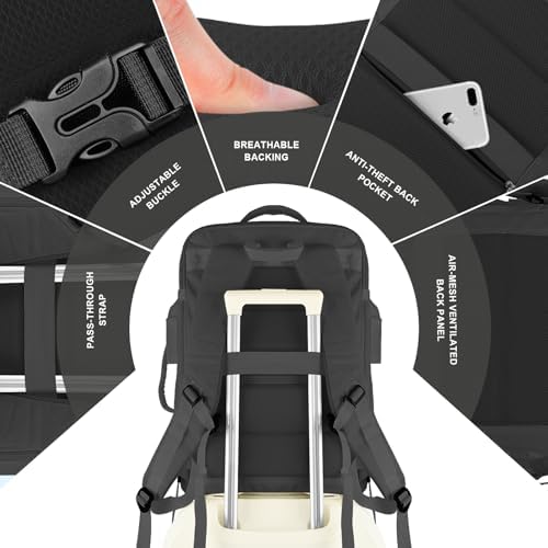 Extra Large Travel Backpack, 55L Carry On Backpack Flight Approved with USB Charging Port, Expandable Waterproof Business Luggage Casual Bag Fits 18.4 Inch Laptops, Travel Gifts for Men Women - Image 4
