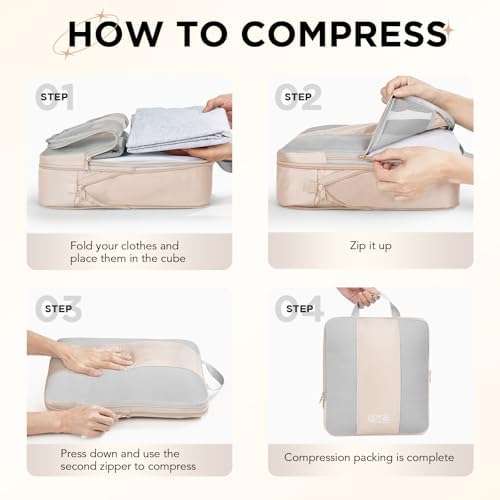 OlarHike 10 Set Compression Packing Cubes for Travel Women Mom,Luggage Clothes Storage Gifts for Travelers,Airplane/Cruise/Car/Train Travel Essentials,Compressible Expandable Saver Space Bags(Beige) - Image 3