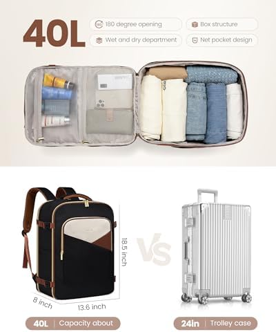 LOVEVOOK Large Travel Backpack for Women&Men,TSA Carry on Backpack for Airplanes with 3 Packing Cubes,Personal Item Bag Fit 17" Laptop,40L Waterproof Essentials Airline Approved Luggage - Image 2