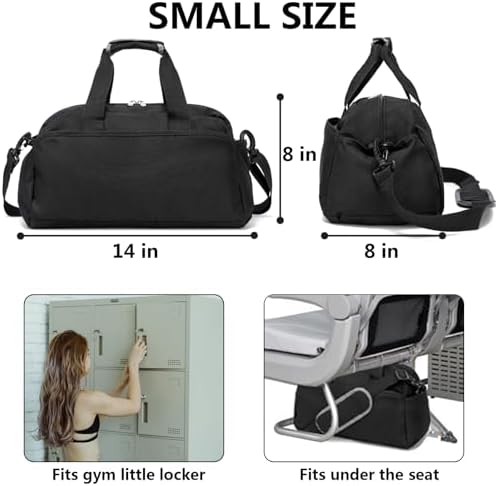 14 inch Small Gym Bag for Women & Men, Mini Duffel Bag for Travel Sports Lightweight Carry On Bag, Black - Image 3