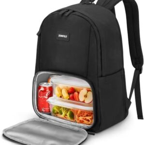 ZOMFELT Lunch Backpack for Women Men, 15.6 inch Laptop Backpack for School with Cooler Lunch Box, Flight Approved Carry on Backpack, Travel Backpack for College Work Nurse Teacher Picnics Gift, Black