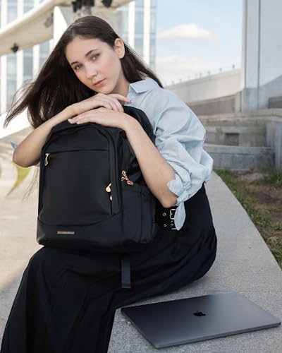 LIGHT FLIGHT Travel Backpack for Women, 15.6 Inch Laptop Backpack with USB Charging Hole, Water Resistant College Bookbag, Large Capacity Black Computer Backpacks for Work, Black - Image 8
