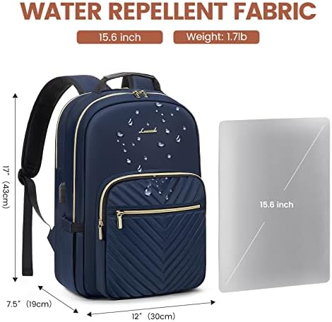 LOVEVOOK Laptop Backpack for Women 15.6 inch,Cute Womens Travel Backpack Purse,Professional Laptop Computer Bag,Waterproof Work Business College Teacher Bags Carry on Backpack with USB Port,Navy Blue - Image 5