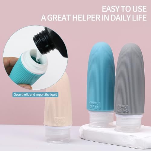 4 Pack Travel Bottles Set - 60ml Tsa Approved Leak Proof Silicone Containers for Shampoo, Conditioner, Lotion & Body Wash, Reusable Travel Size Containers for Toiletries - Image 5