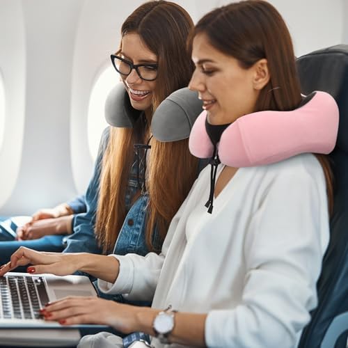 Pink Travel Neck Pillow and Blanket Set for Airplane Travel Essentials Womens Memory Foam Neck Pillow and Compact Soft Airplane Blanket with Bag for Traveling Airport Car Sleeping - Image 5