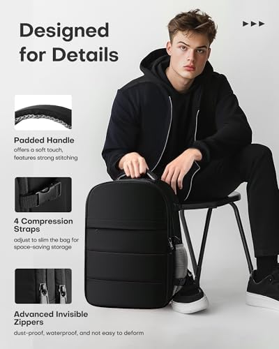 HOTOR Travel Backpack - Flight Approved Travel Bag for Men and Women, Carry on Luggage for 15.6" Laptop and Travel Essentials for Work, Business, Weekender, College 11.8"x7.9"x17.3" (Black) - Image 6